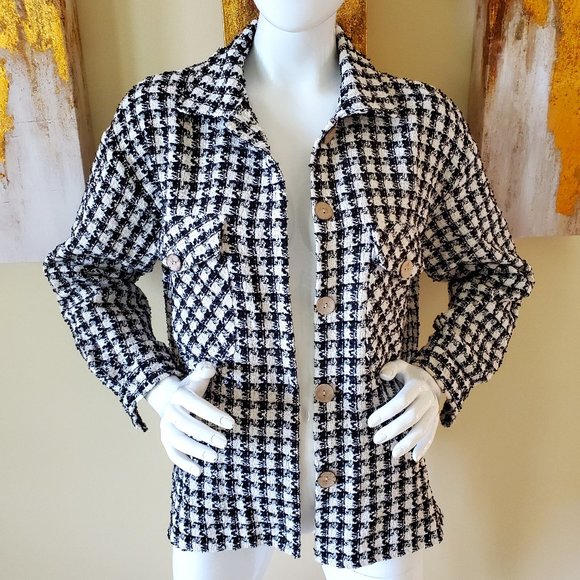 Shein Houndstooth Print Button Front Mid Length Jacket SZ M - Picture 1 of 11